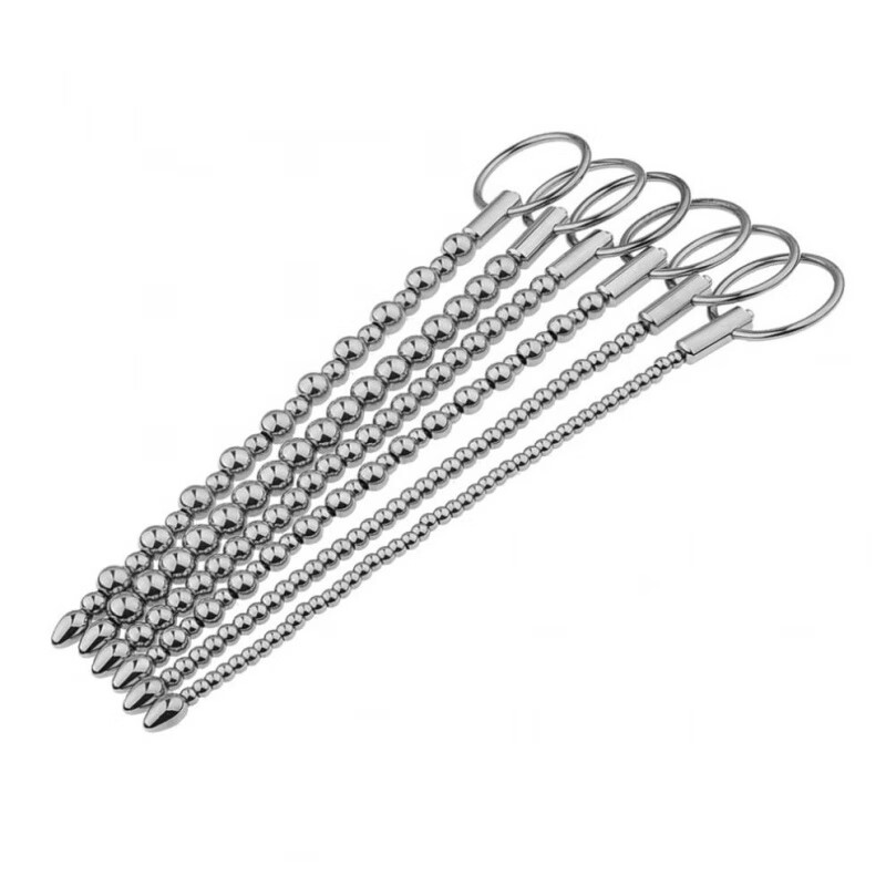 不锈钢大弹头马眼棒尿道拉珠尿堵另类高潮性工具可弯曲玩具女同女