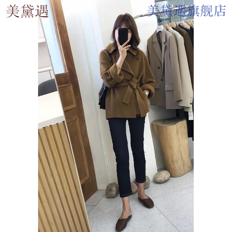 子女生短款小码150秋冬季新款小个子双面羊绒赫本风大衣驼色短款毛呢