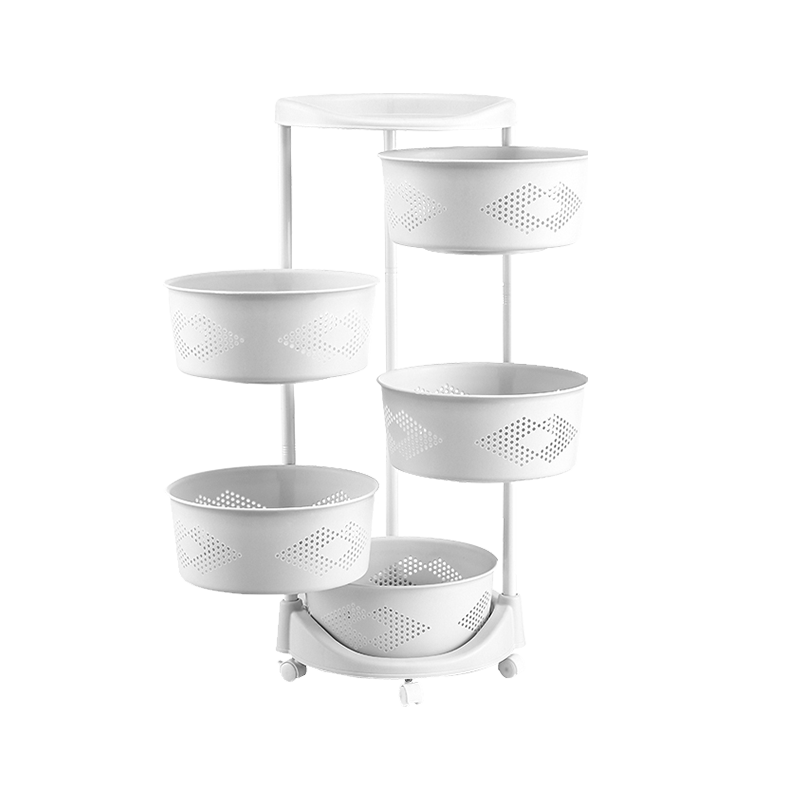 京东居家优选 巧纳美 旋转置物架落地厨房多层收纳架推车菜架多功能储物架可移动零食架调料架 6层QNM1117-WH