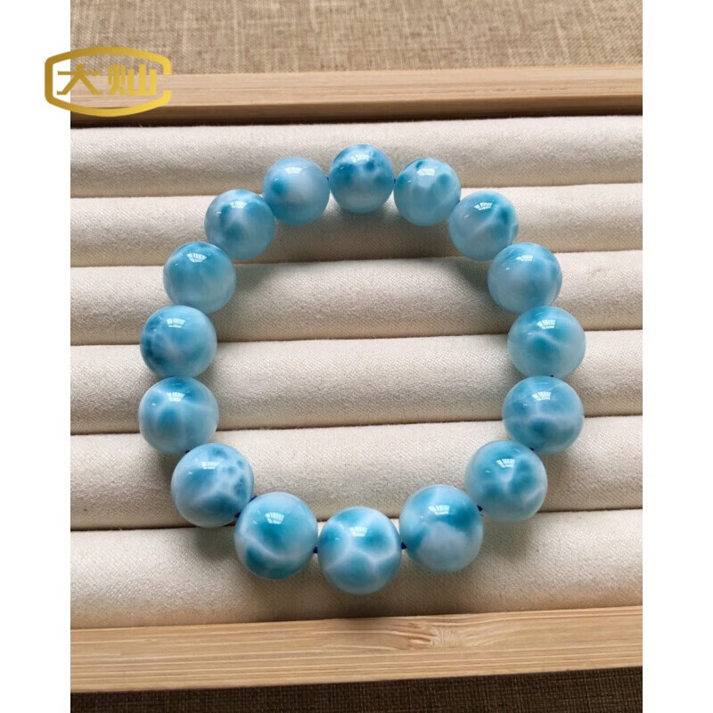 大灿 单圈拉利玛圆珠手串龟背纹12mm天然海纹石手链男女款中秋礼品