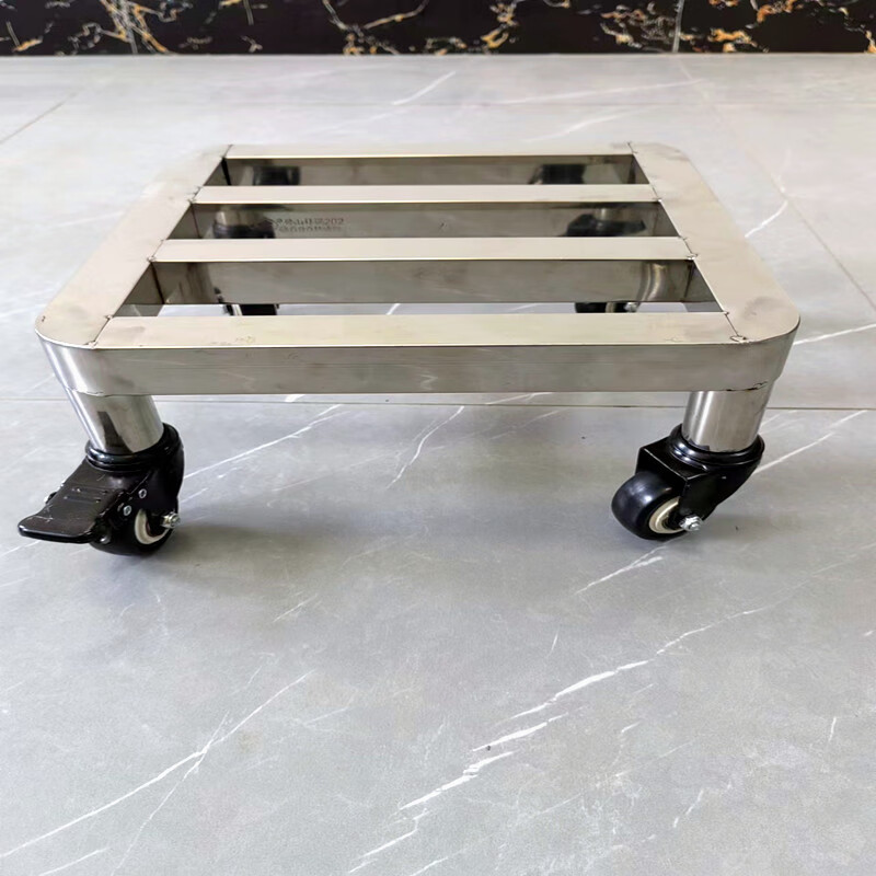 不锈钢带轮托盘圆角万向轮底座长方形花托花盆滚轮底架滑轮底托 厚