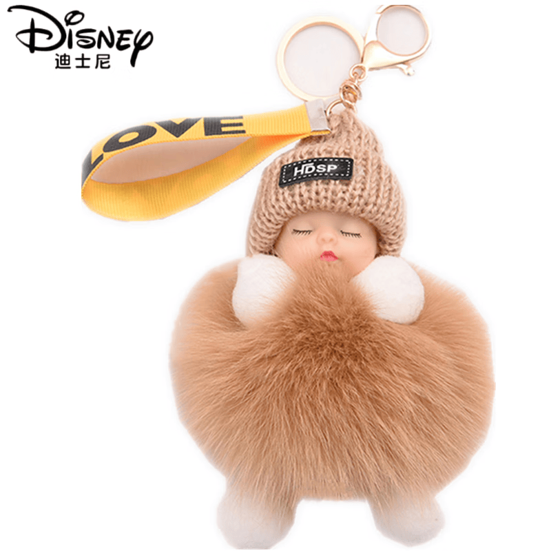 迪士尼（Disney）网红毛绒球钥匙扣汽车毛绒挂饰可爱公仔书包包挂件生日礼物女 灰色