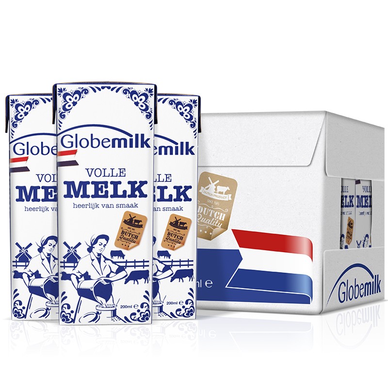 荷高Globemilk 荷兰原装进口 全脂纯牛奶 3.7优乳蛋白 iTQi国际美味奖章 200ml*24 整箱装