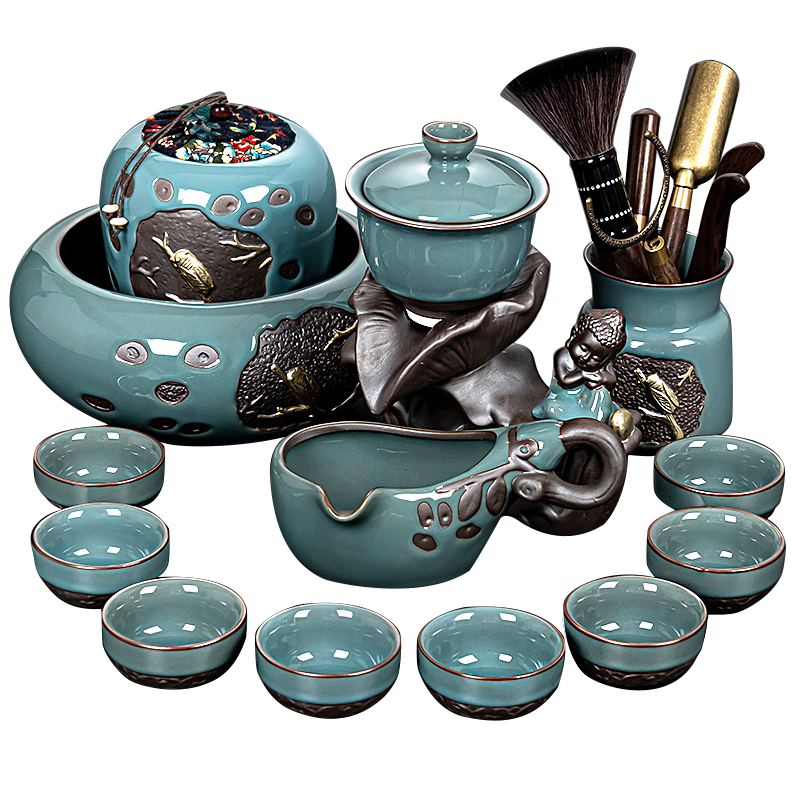 正揚(yáng)哥窯自動(dòng)茶具套裝家用蓋碗懶人泡茶器全套茶盤功夫杯陶瓷商務(wù)禮品 哥窯(靜心)-8杯+茶道洗+茶葉罐