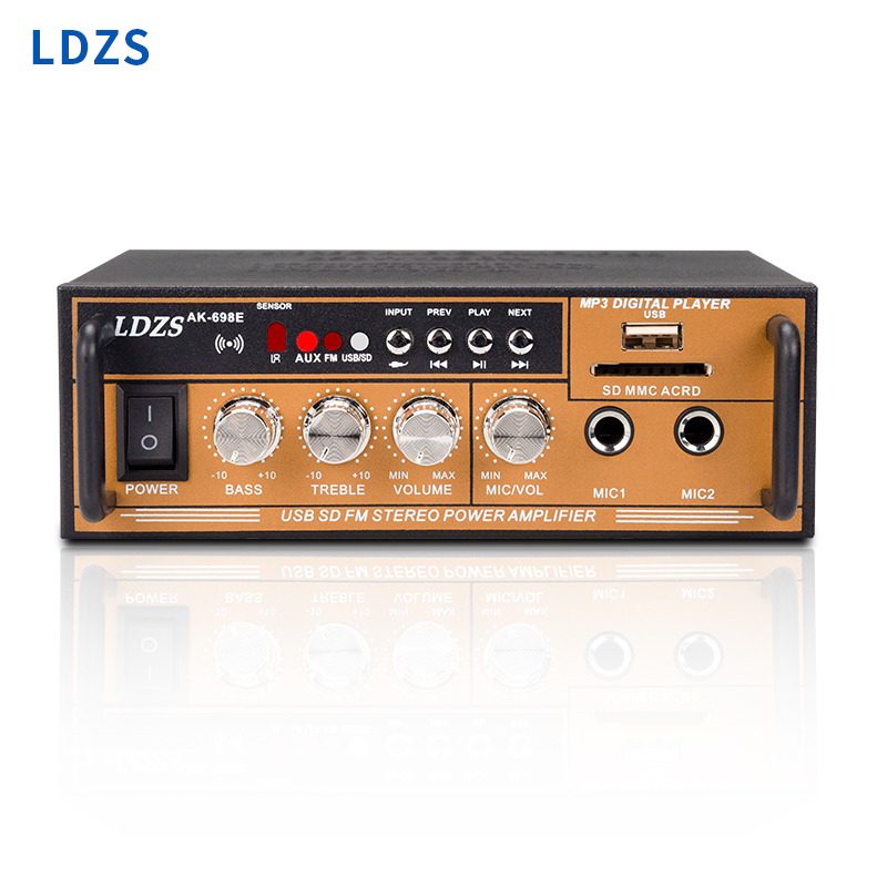 LDZS 220v/12v大功率功放机家用卡拉OK重低音遥控蓝牙收音插卡空放机 家用蓝牙音响功率放大 698E普通款功放                            