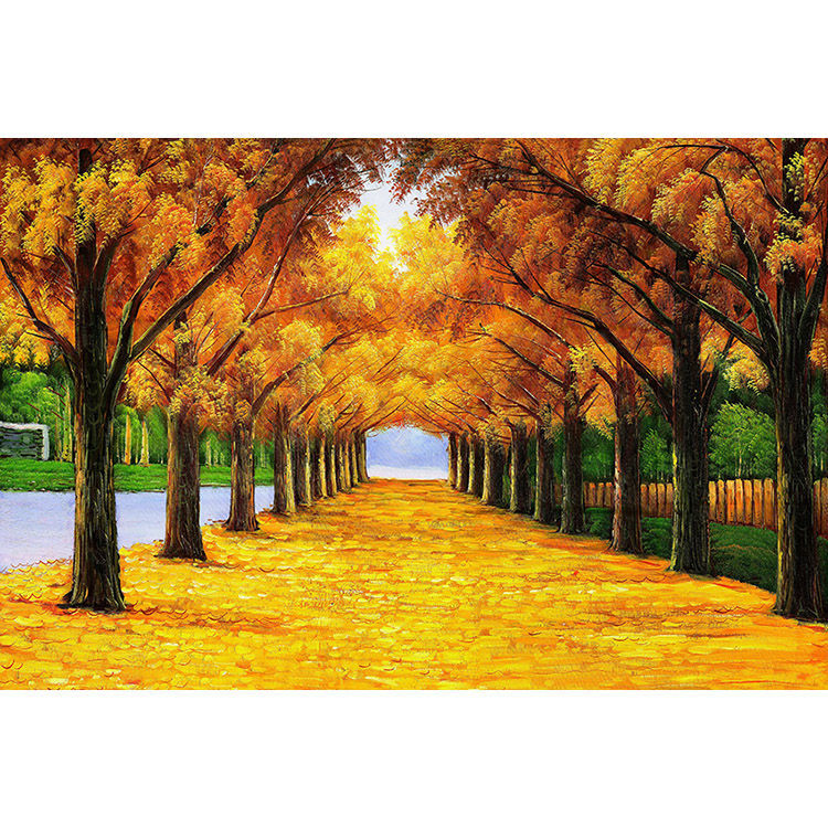 黄金大道满地风景画客厅沙发背景墙贴卧室酒店壁画金色发财树自粘梦