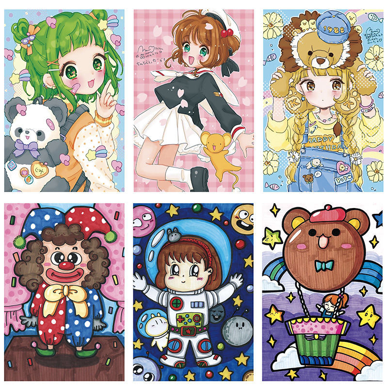 左一仁 左一仁动漫漫画儿童画临摹卡创意少儿美术马克笔范素材卡通