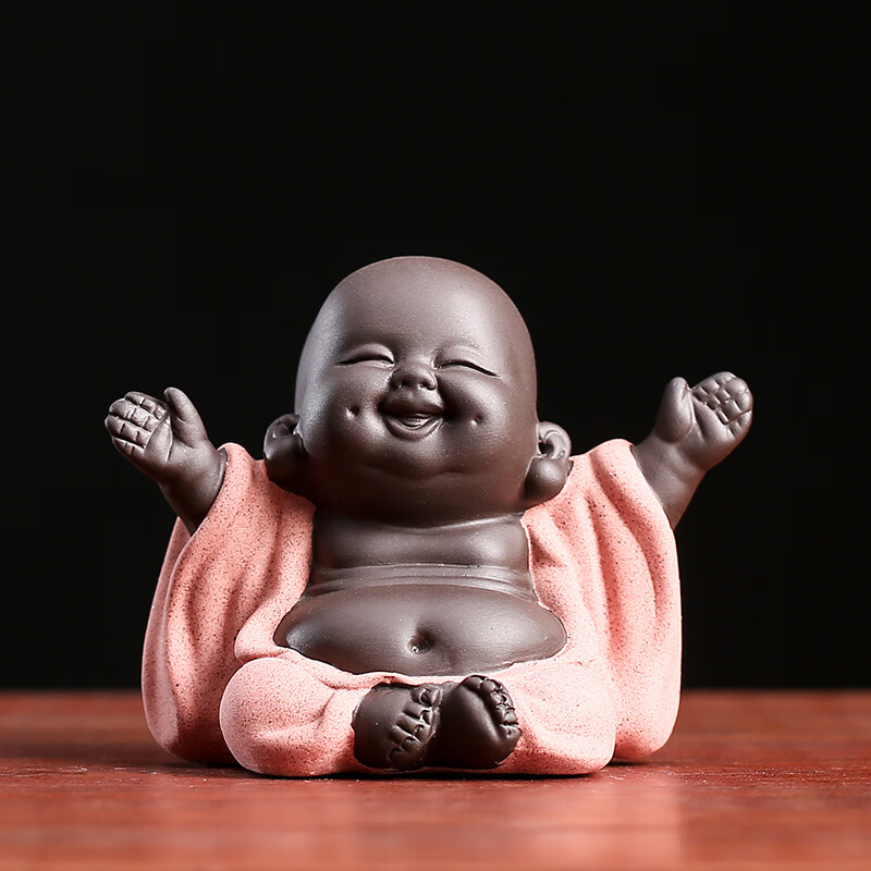 弥勒佛摆件精品茶桌茶台禅意开心佛茶玩茶具配件摆设 笑口常开粉红