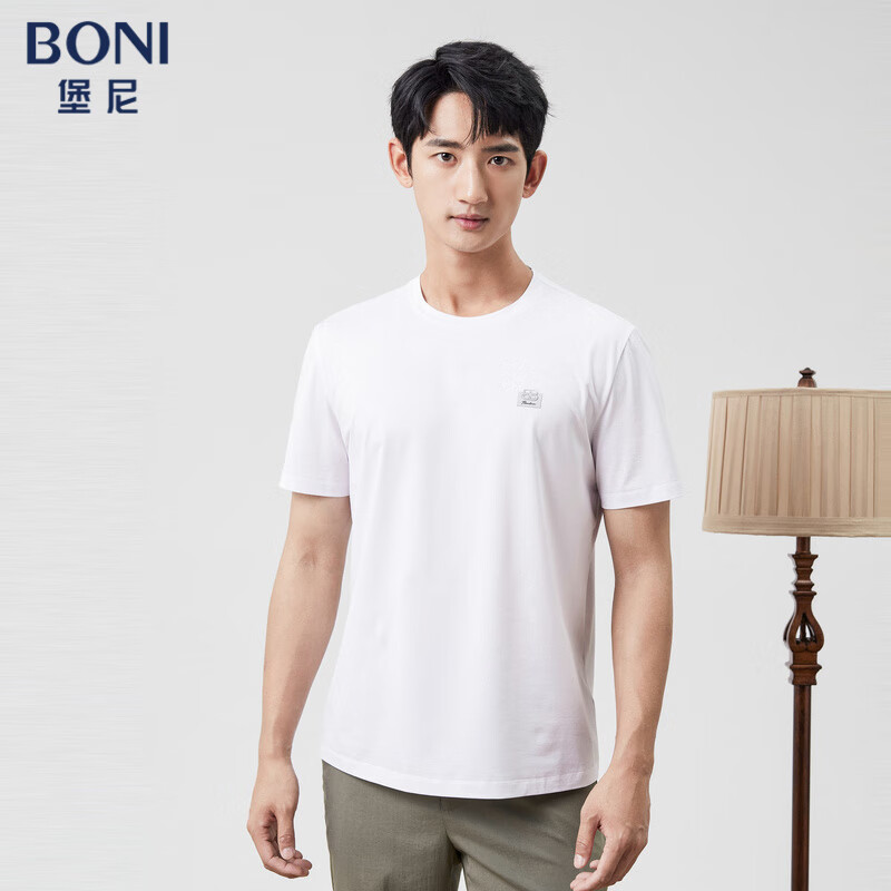 堡尼短袖t恤男夏季轻商务男士休闲圆领t恤白色打底衫男上衣lp211b53b