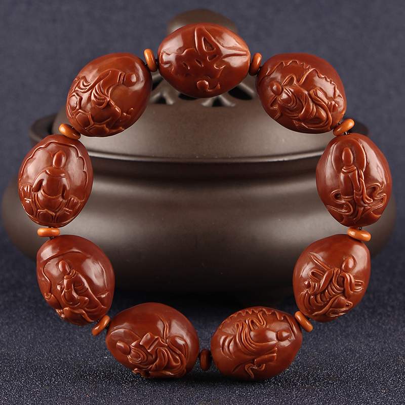 9大籽手工浮雕铁头核文玩橄榄胡把件 18*24mm(铁核无相佛)手串款