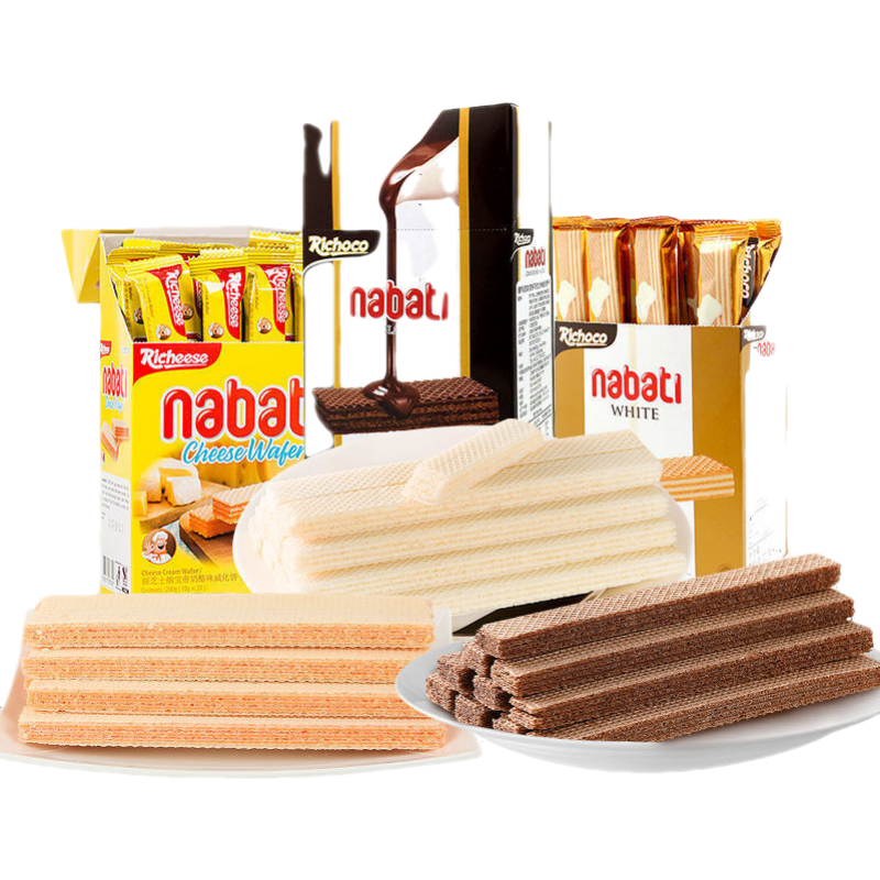 丽芝士（Richeese）*纳宝帝奶酪巧克力牛奶香草3种不同口味威化饼干批发整箱 三味混装200g*3盒