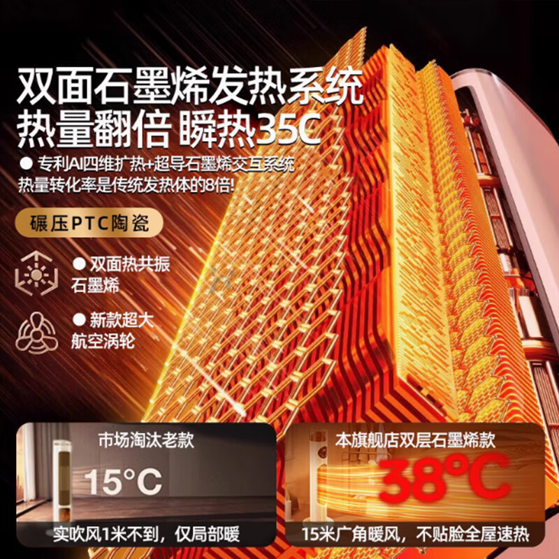 MYDUKE【100平面积升温丨省电专利款】超导体石墨烯取暖器电热暖风机 三档调节变频控温小太阳浴室电暖气 35℃石墨烯速热丨50㎡覆盖丨倾倒断电 丨机械调节款