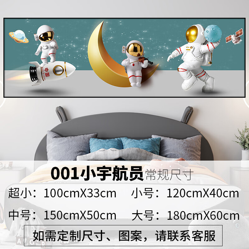 画 床尾 儿童房贴纸女孩卧室床头自粘贴画卡通装饰画墙 001小宇航员