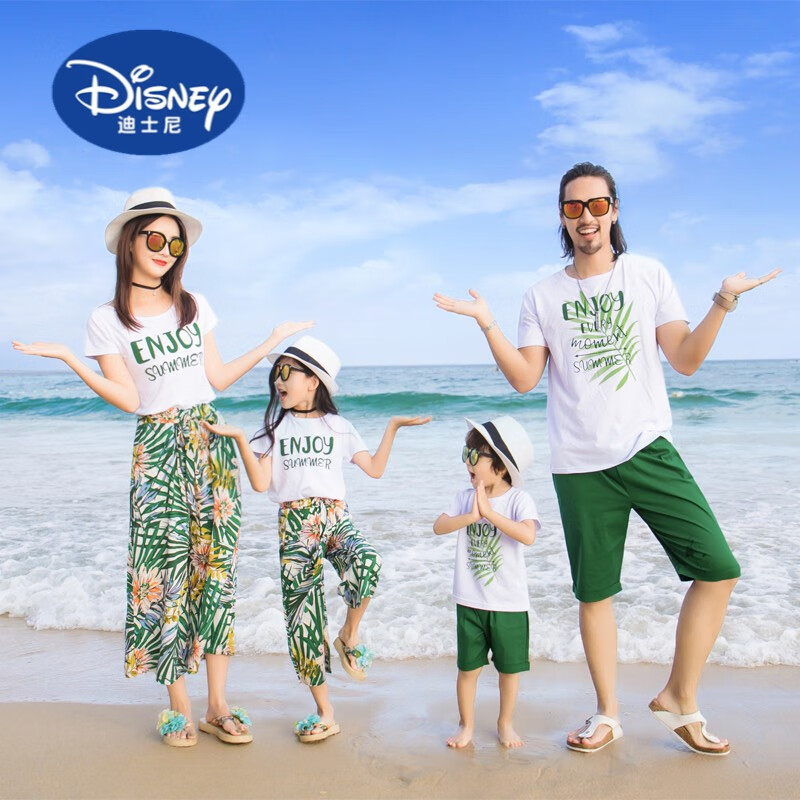 迪士尼（Disney）特别的亲子装一家三口四口母女装三亚海边度假沙滩裙连衣裙 树叶阔腿款 女宝90码