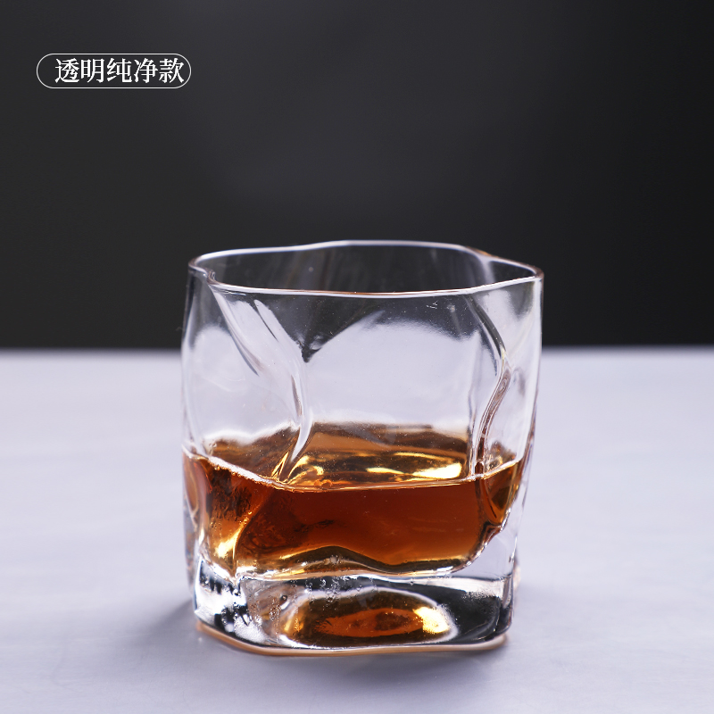 高颜值威士忌酒杯 创意玻璃扭扭杯艺术玻璃杯 全透明1个