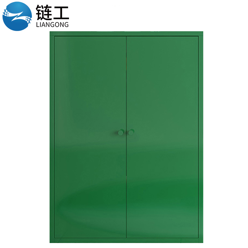 链工 文件柜铁艺书柜玻璃门收纳柜落地书橱储物小柜子 绿色双门铁门