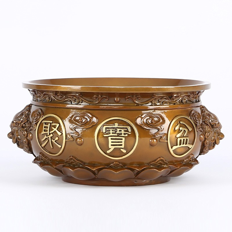 普澜家居 铜聚宝盆摆件黄铜招聚财客厅装饰品家居玄关摆设办公室桌面
