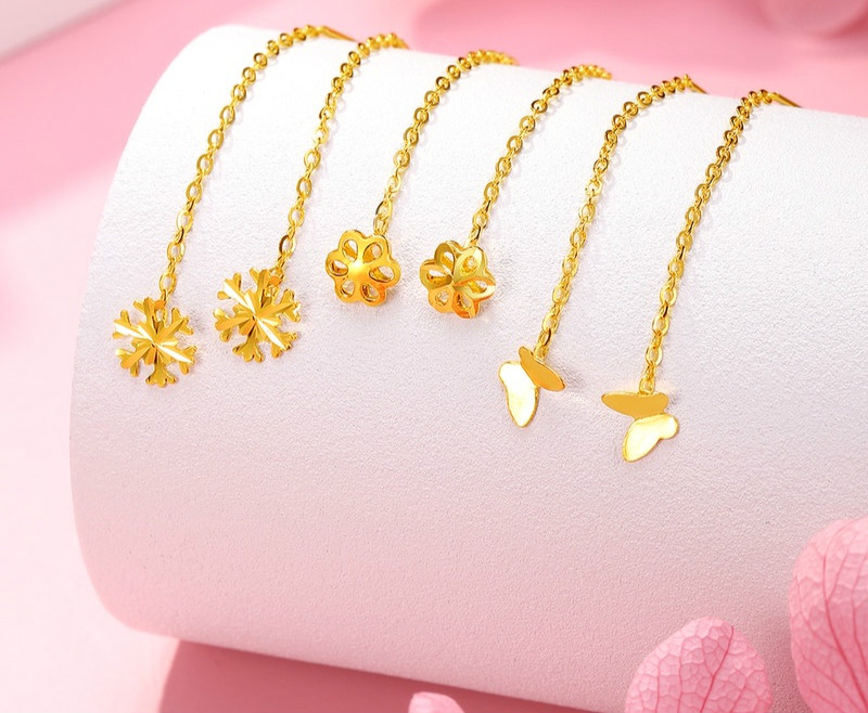 黄金耳饰星星耳环迷你耳钉999足金雪花爱心流苏耳线女礼物 爱心耳线(约4cm)-0.5g