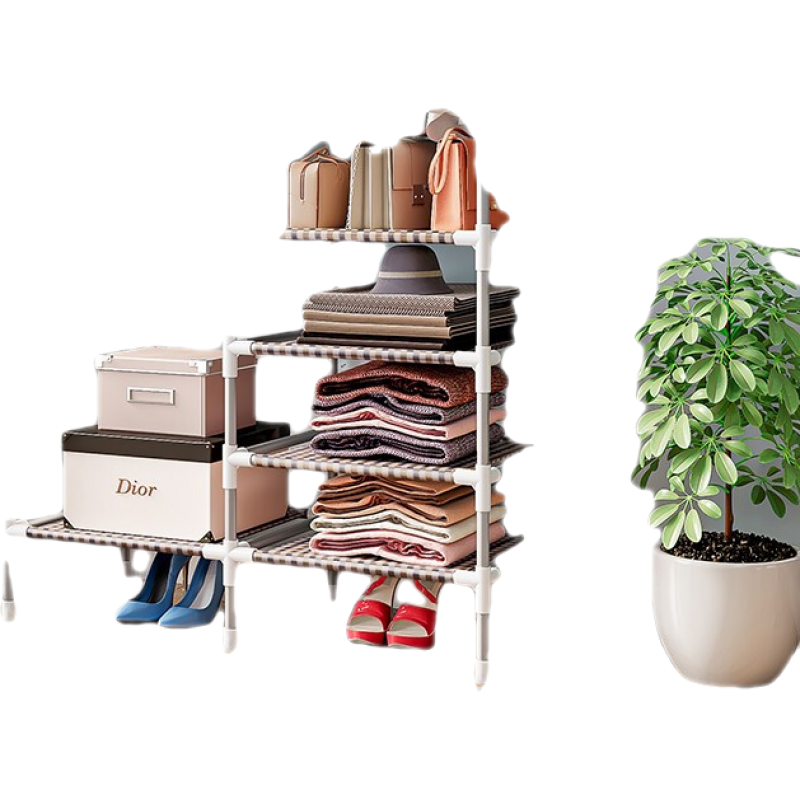 索尔诺 衣架落地卧室衣帽架阳台折叠室内挂衣架简易衣服挂架置物架 【双色格子】