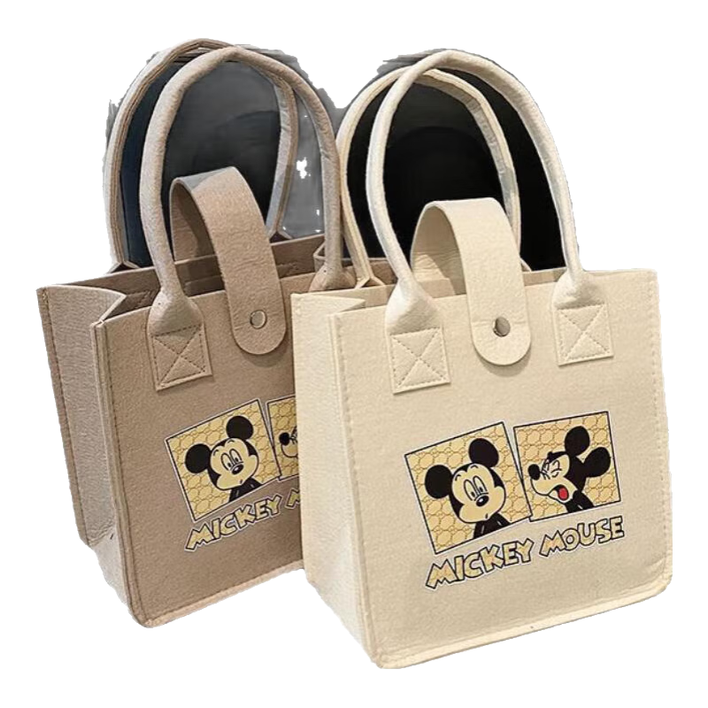 京东物流 米奇单肩包包大容量手提包百搭学生上课通勤包毛毡包 小号米奇手提包（带扣） 米白