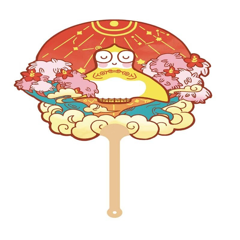 良渚博物院 新款良渚文化玉鸟神人兽面纹小团扇个性休闲扇子 良渚文化小团扇-玉鸟