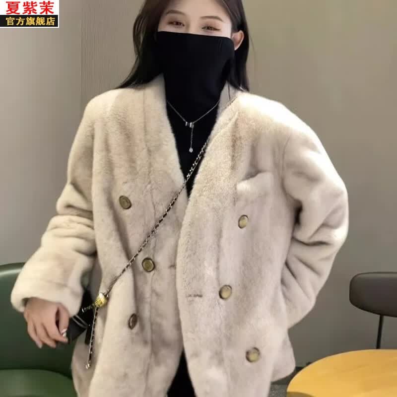 夏紫茉貂皮大衣秋冬新款双排扣毛毛外套气质女欧貂女装2022年保暖 浅灰色燃尖 均码100-150斤高性价比高么？