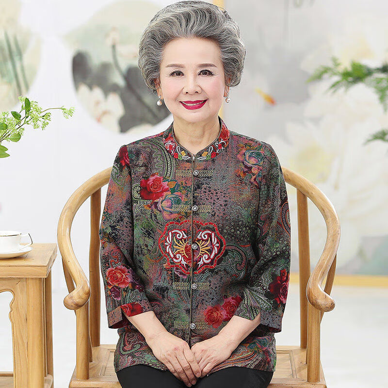 尹振天奶奶装春秋衬衫中老年人套装女妈妈唐装80岁70老人衣服老太太
