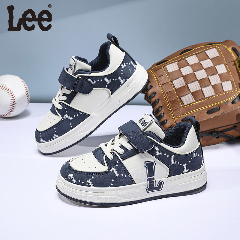 Lee童鞋春季儿童运动鞋女童魔术贴百搭休闲鞋户外低帮板鞋男大童 米蓝   30 【建议脚长185mm】