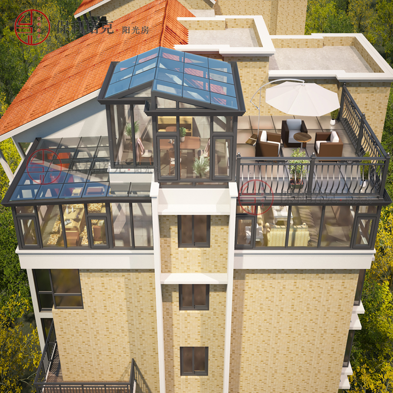 保利诺克 露台平台复式阳光房封阳台隔热下沉式花园隔音断桥铝包木