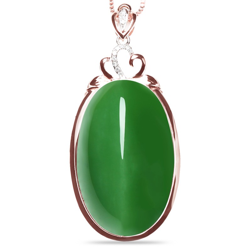 珠玥珠宝 和田玉碧玉18k金镶猫眼镶嵌吊坠女款项链玉石玉器礼物挂件