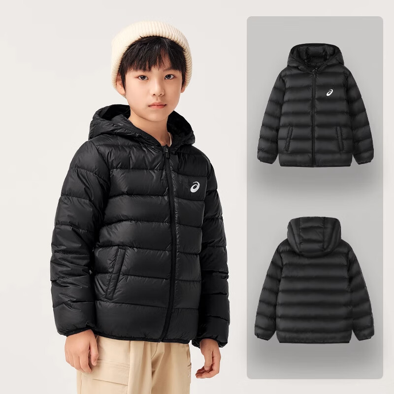 asics亚瑟士儿童羽绒服童装秋冬新款男童轻薄女童黑色内胆保暖外套 001黑色 【赠送收纳袋】 170 cm 充绒量109.2g