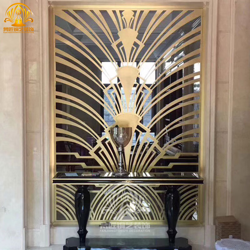 梵戒高级轻奢玄关屏风欧式别墅入户门遮挡全铜隔断高档金属定制铜装饰