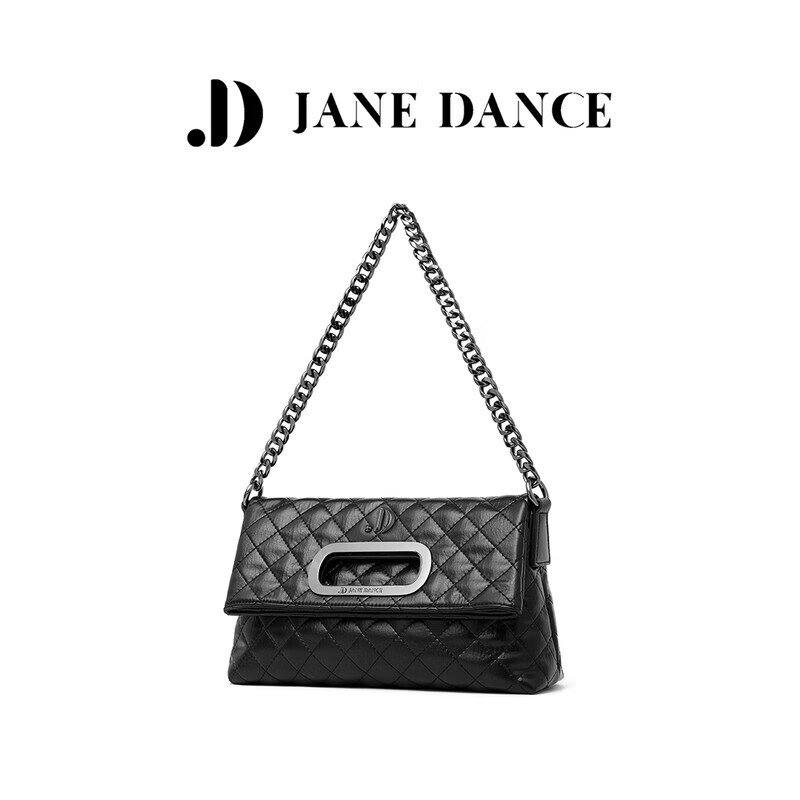 JANE DANCE時(shí)尚折疊手提包女士單肩鏈條斜挎方包菱格托特包D86590 黑色 贈(zèng)禮盒送香水 配兩條肩帶