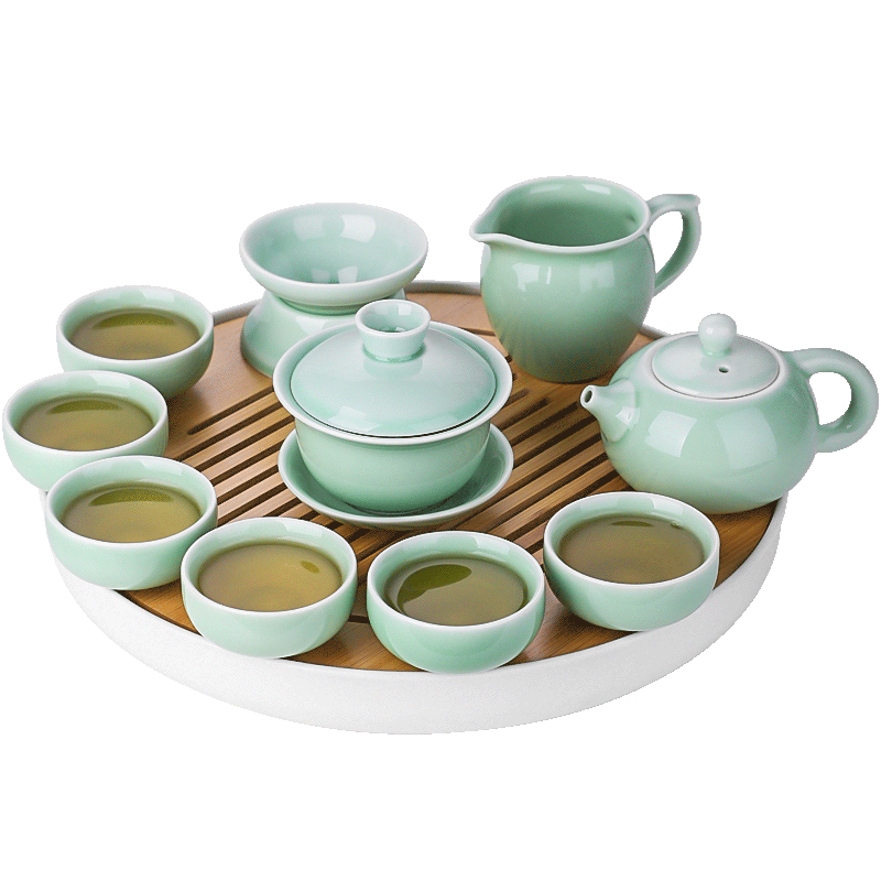 佳佰 整套功夫茶具套装家用日式简约客厅陶瓷泡茶壶茶杯茶洗小型茶台茶盘茶具配件青瓷套装