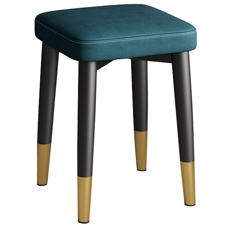 古雷诺斯 家用餐椅轻奢凳子可叠放方凳板凳现代简约凳创意椅子客厅小矮凳 N6271-05-黑金腿-科技布深蓝