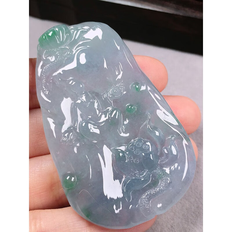 绿翠天成 翡翠冰种春彩莲花悟道吊坠 冰种翡翠缅甸天然a货玉石送礼