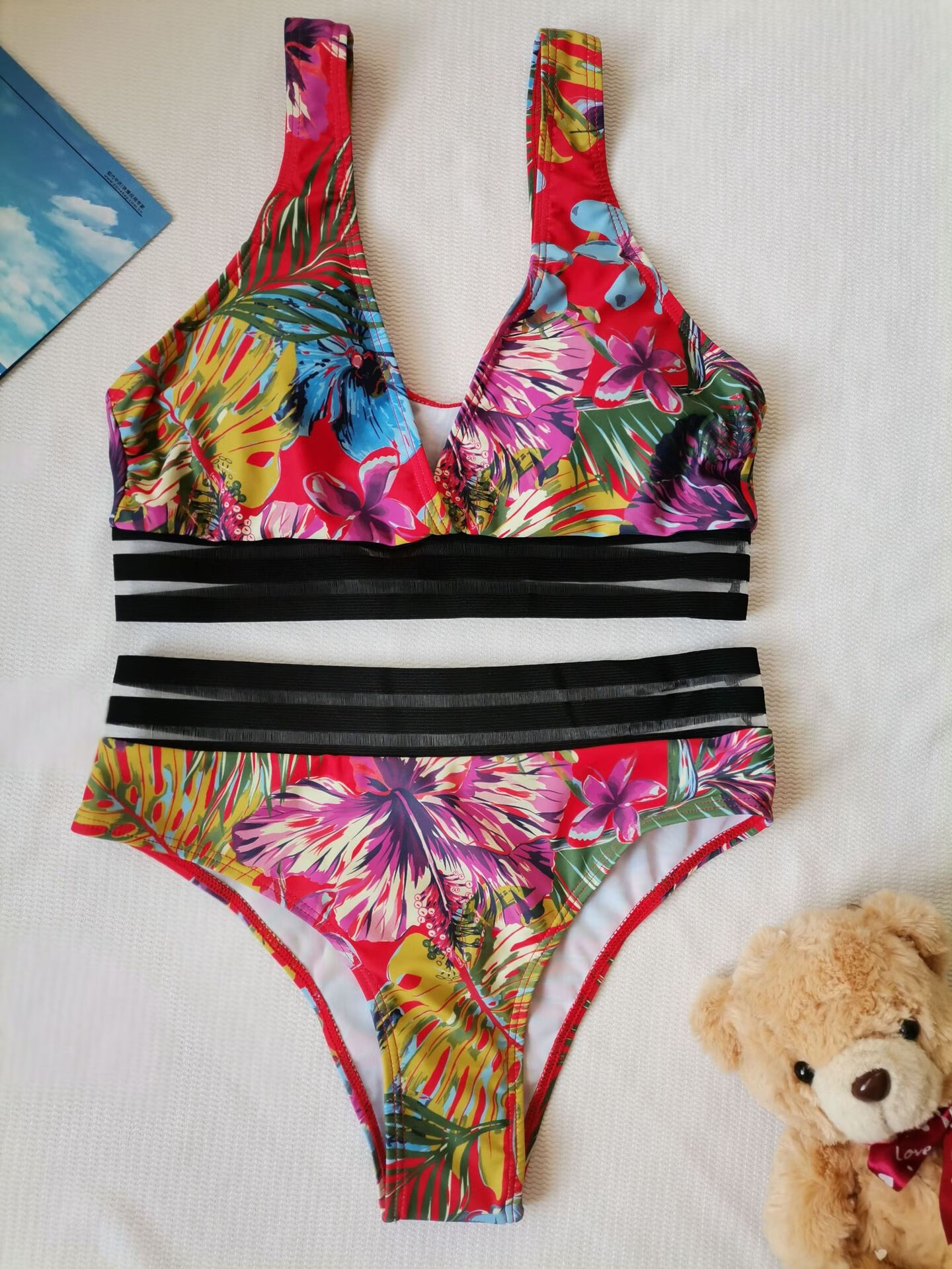 月桂兔跨境新款比基尼性感露背分体泳衣欧美印花bikini现货 款式一