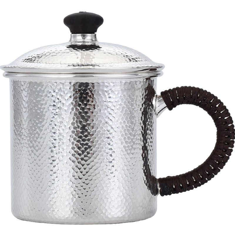 銀器時(shí)代足銀S999手工錘紋鏡面男女商務(wù)水杯銀茶杯茶缸咖啡杯情侶親子杯 小號(hào)230克足銀999+證書 200ml