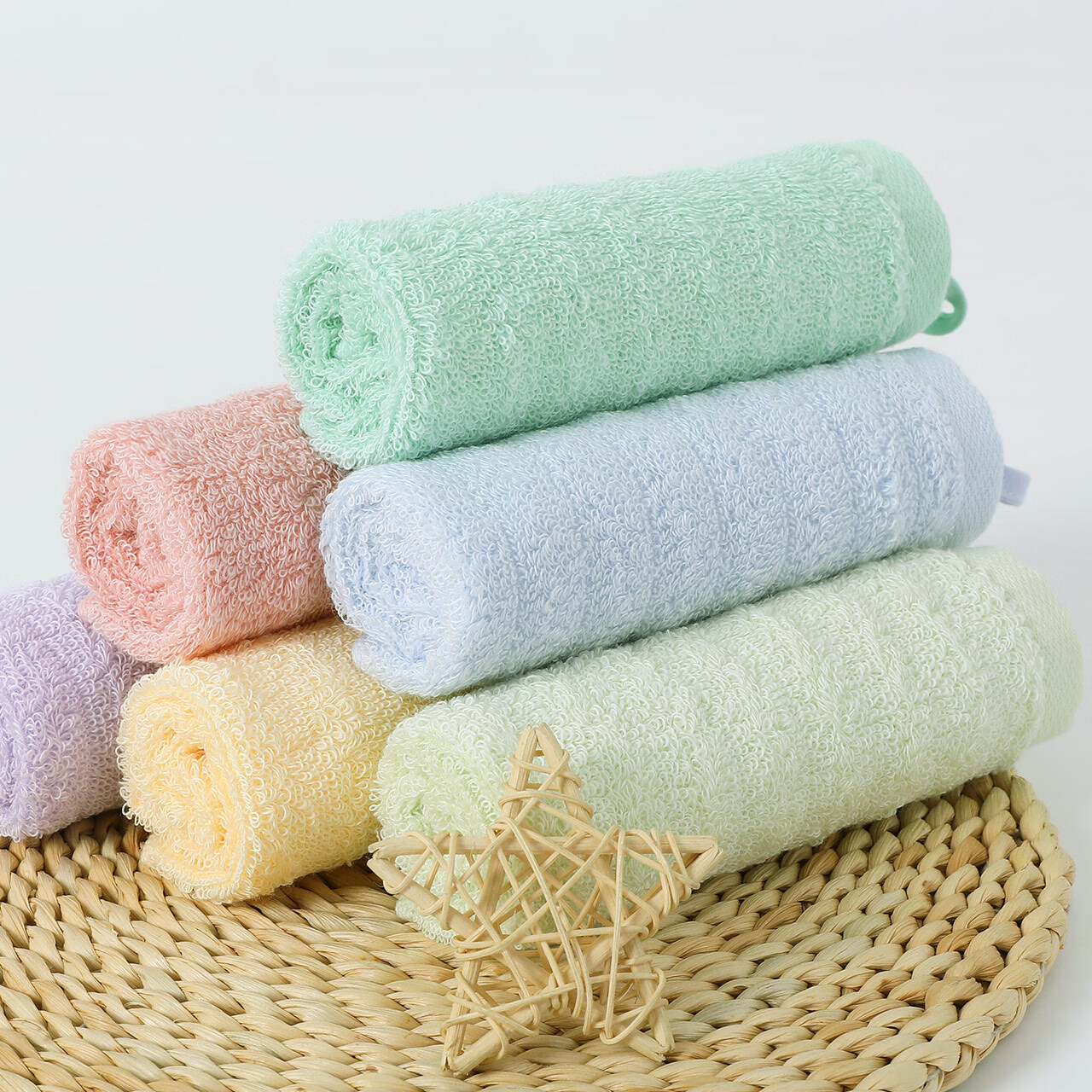 金号多条方巾A类纯棉全棉挂绳小面巾洗脸擦手抹手巾素色吸水卡通毛巾 (A类全棉)卡通款 6条