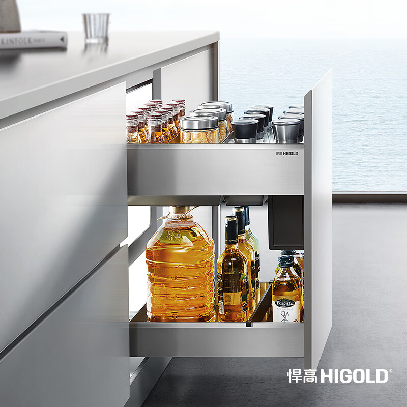 基多拉调味品篮抽拉厨房地柜板式拉篮橱柜不锈钢双层抽屉式收纳 300柜