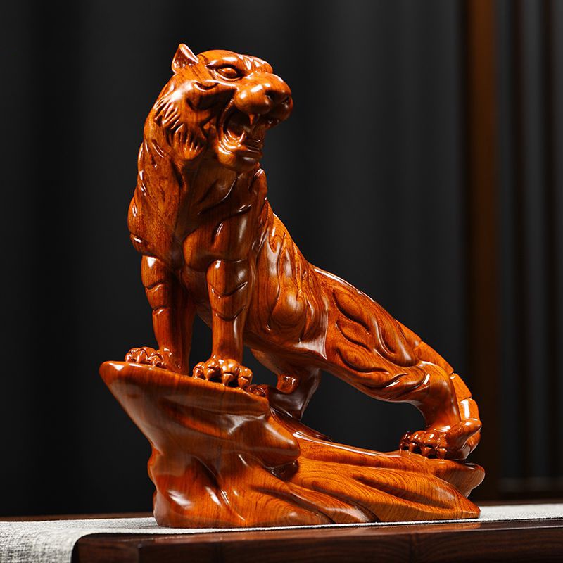 刻木东方木雕老虎摆件实木雕刻十二生肖工艺品摆设客厅玄关办公室桌面