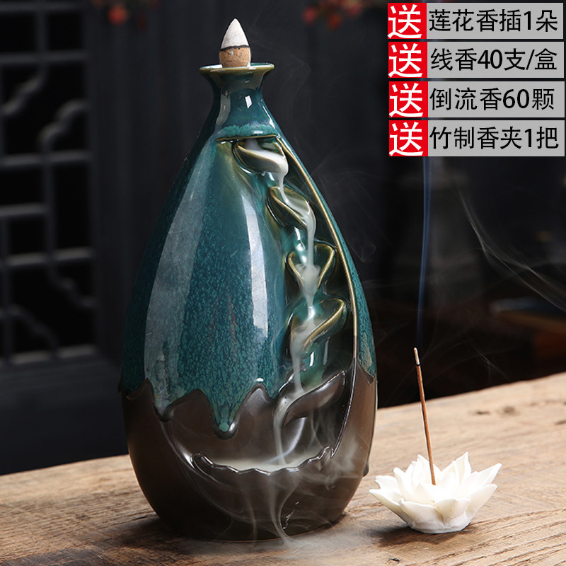 仿古香插香道创意摆件抖音新款 时光倒流瓶(配莲花 倒流香 线香 夹子)