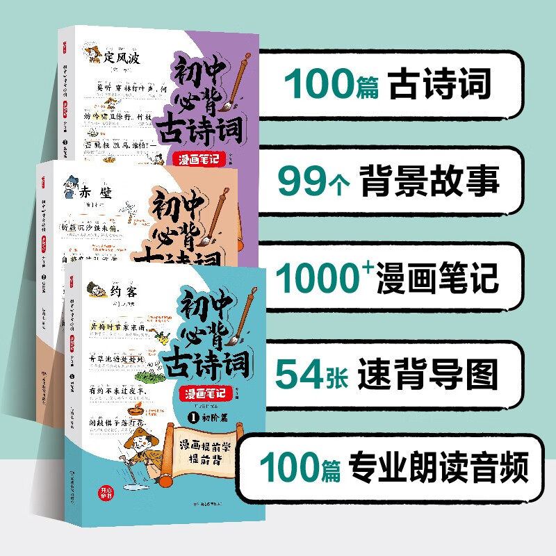 初中必背古诗词漫画笔记（全3册）中考语文基础知识大全思维导图文学常识必备古诗文文言文大集结真题训练