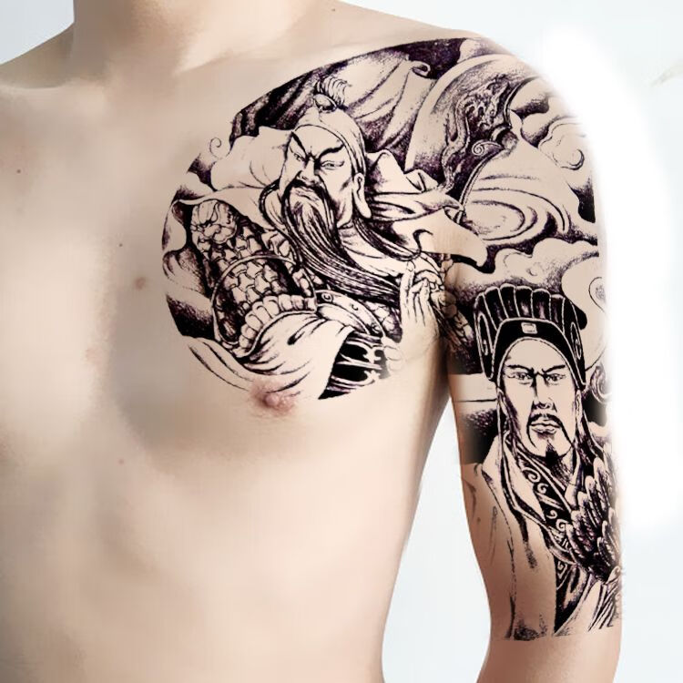 纹身贴老传统防水持久花胸仿真过肩龙佛花臂半臂刺青贴纸 半甲(诸葛亮