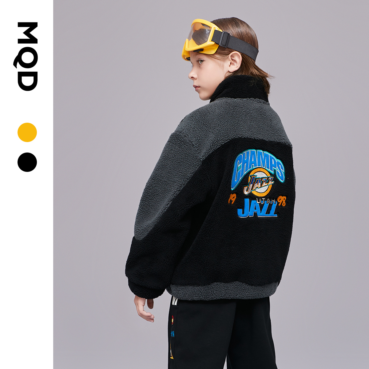 MQD童装男童仿羊羔绒立领外套21冬装新款儿童加厚保暖卫衣开衫 黑色 160cm(160cm)