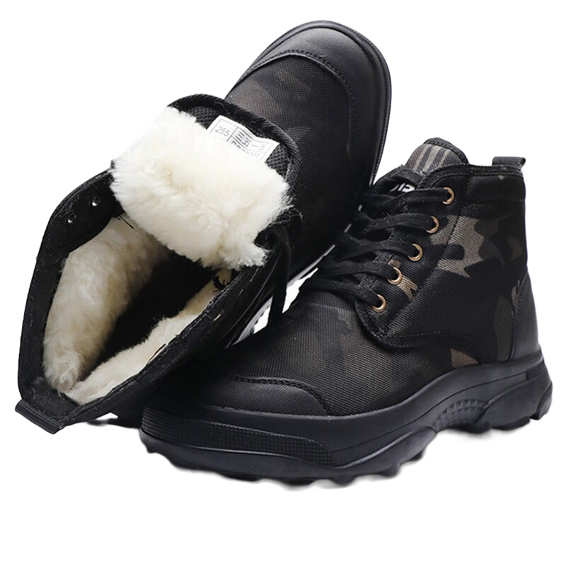 3515高幫黑迷彩羊毛靴冬季戶外登山鞋皮毛一體加厚棉靴防水防滑男冬靴 40