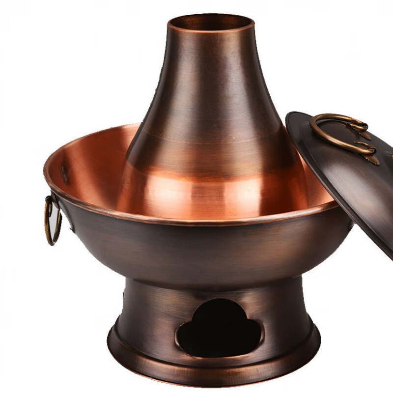 铜火锅木炭鸳鸯锅铜锅老北京家用纯铜碳家用商用涮羊肉紫铜火锅 20cm