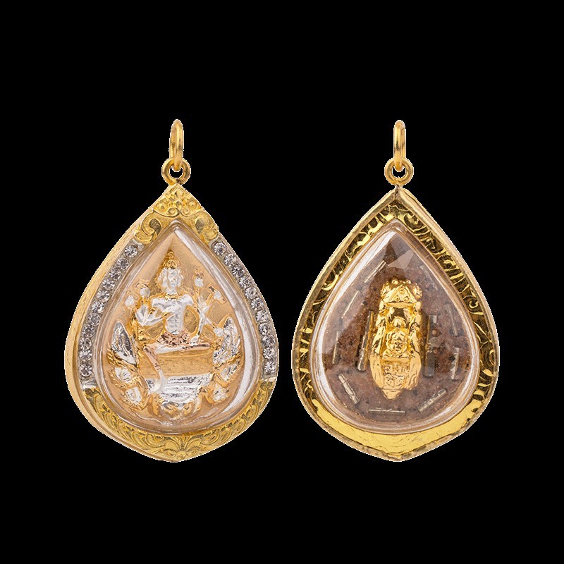 沃韵 泰国牌真牌 龙婆绝水滴四面吊坠项链 泰牌 链子 图片色