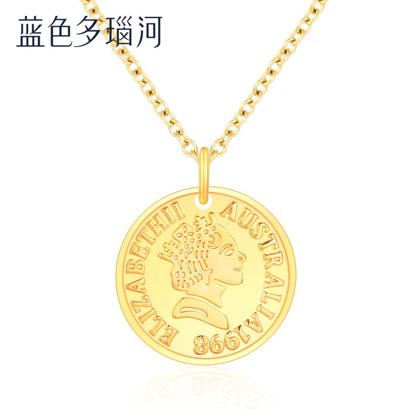 蓝色多瑙河 黄18k金女王头像金牌吊坠ins风格 女王金牌 黄18k金