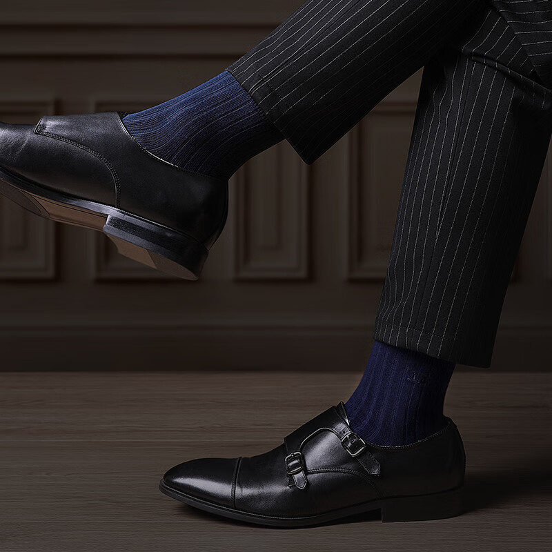 AUN爱优恩男袜子中筒秋冬款男士防臭商务棉袜黑色高端总裁CEO礼盒 四季中厚款-6双全黑= 6双 均码